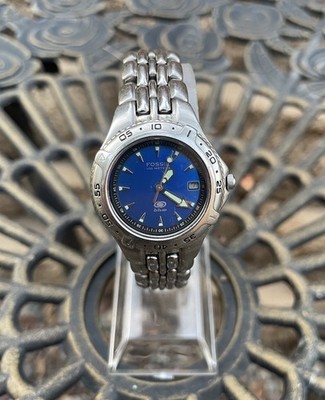 Fossil Blue Watch AM 3592 100 Meters Divers Watch New Battery Working