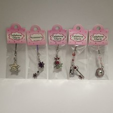 Set of 5 Cell Phone Charm Strap Dangle: Star, Flower, Owl, Key  Lock,  Heart