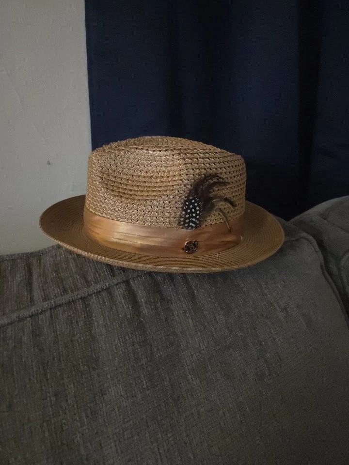 Nuevo Bruno Capelo Polybraid Paja Fedora Beige Hombre Sombrero Talla L