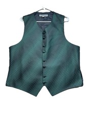 Perry Ellis Men  s Green Diamond Pattern Tuxedo Vest 8 Button No Pocket