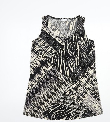 Susan Graver Damen schwarz Animal Print Polyester Basic Tank Größe S U-Ausschnitt