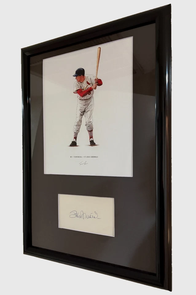 Stan Musial - 12x18" Framed Signed Card and 8x10 Art Cardinals HOF Auto PSA DNA - Image 2 of 4