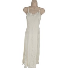 Vtg 1960s Wonder Maid Womens Sz 34 Full Length Nylon Nightgown Cream Lace Trim