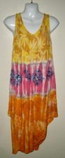 #550 Lapogee Dress Size L Yellow Pink Tye Dye Asymmetrical Hem Beach Tropical