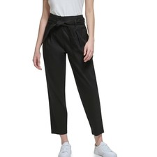 NWT Calvin Klein Women's High-Rise Tie Waist Linen Blend Pants Size 6 Black