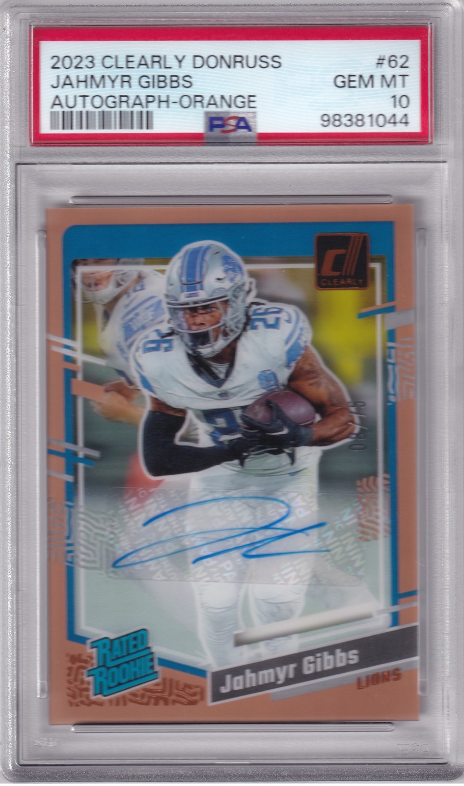 Jahmyr Gibbs Panini Clearly Donruss #62 Autograph Orange