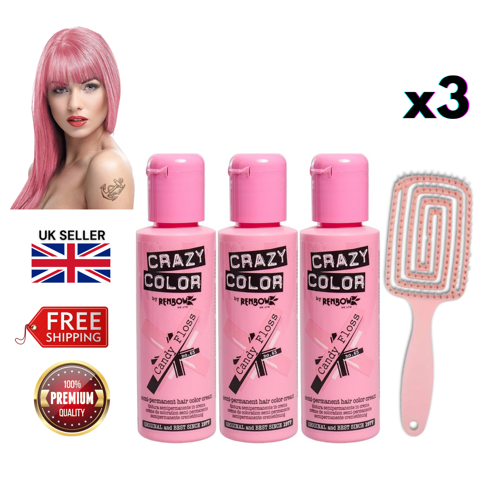 Crazy Color Semi-Permanent Hair Colour 65 Candy Floss 100ml - Image 5