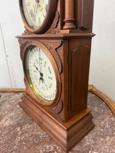 Antique Victorian Double Dial Ingraham Calender Clock Walnut - Picture 14 of 21