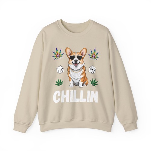 Chillin' Corgi Sweatshirt, Gift for corgi lover, Marijuana funny dog sweatshirt - Picture 8 of 29
