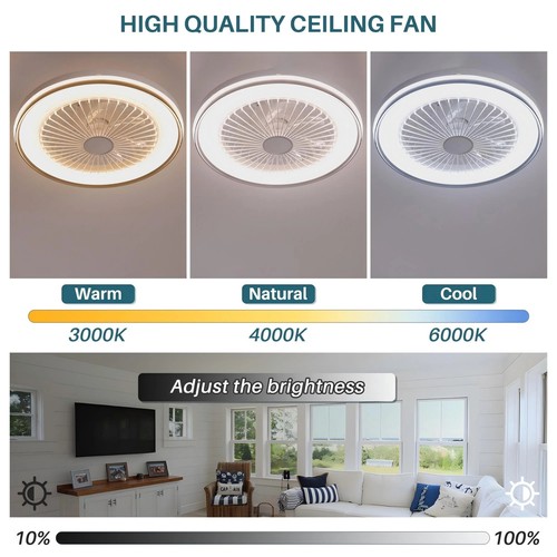 Low Profile Enclosed Ceiling Fans with Lights Smart RGB Ceiling Fan APP Control - Picture 7 of 10