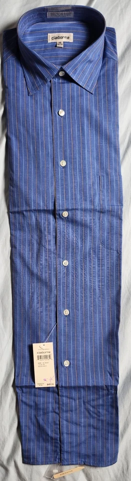 Camisa de vestir para hombre Claiborne azul a rayas talla 16 32-33 100 % algodón Foto 3 de 4