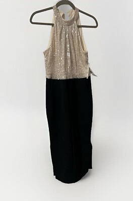 Julia Jordan NWT Gold Sequin And Black Midi Halter Dress Size 4 | eBay