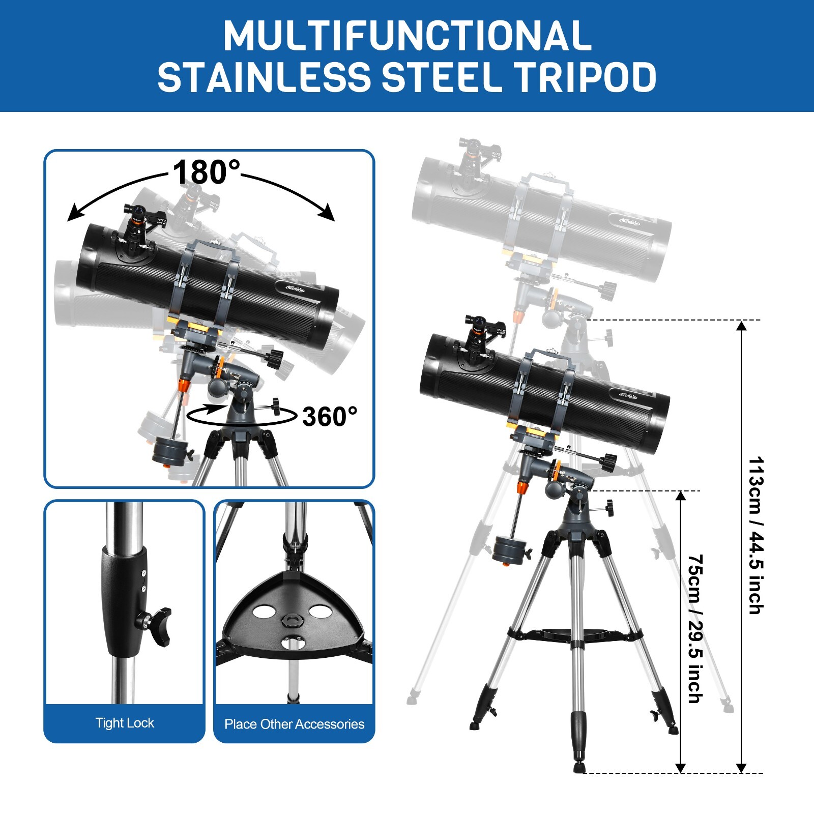 130EQ Astronomical Reflector Telescope w/ 2X Barlow Lens Phone Adapter