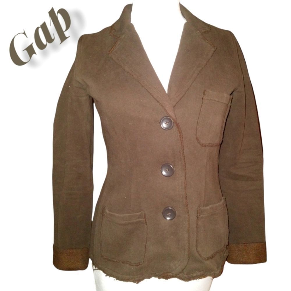 GAP Brown Distressed Button Down Collared Knit Ja… - image 1