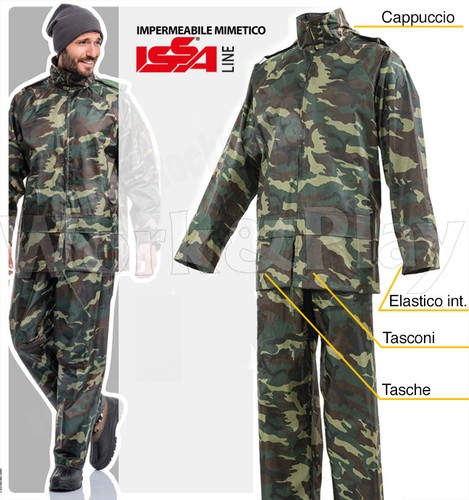 COMPLETO IMPERMEABILE ANTIPIOGGIA MIMETICO CACCIA ESCURSIONI MILITARE  ESERCITO | eBay