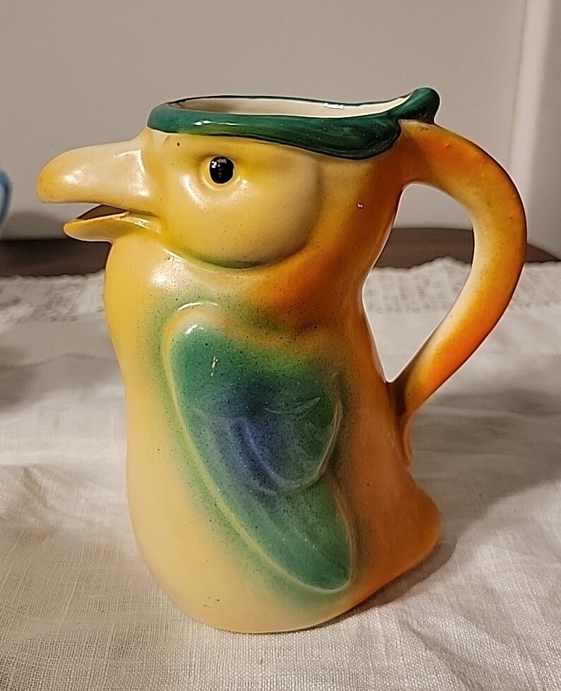 Antique Art Deco Cream Pitcher Parrot Jug Creamer Bird Slovakia