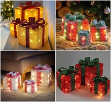 3pc Christmas LED Gift Boxes Set Light Up Presents Xmas Luxury Indoor Decoration