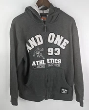 AND1 Grey 1993 Athletics Men's Embroidered Logo Full Zip Hoodie Jacket Size L