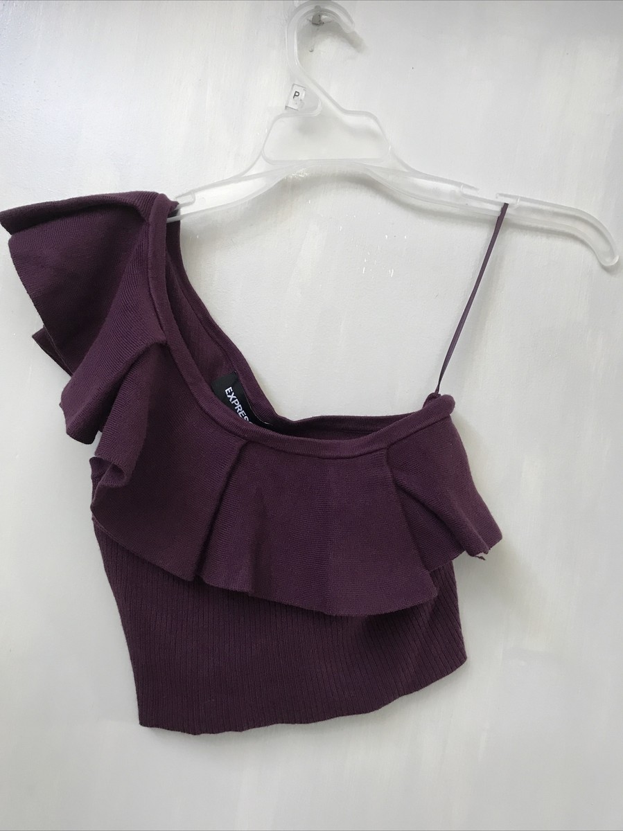 Express Body Contour Ruffle One Shoulder Cropped Sweater Tank Top Size XS  NWT