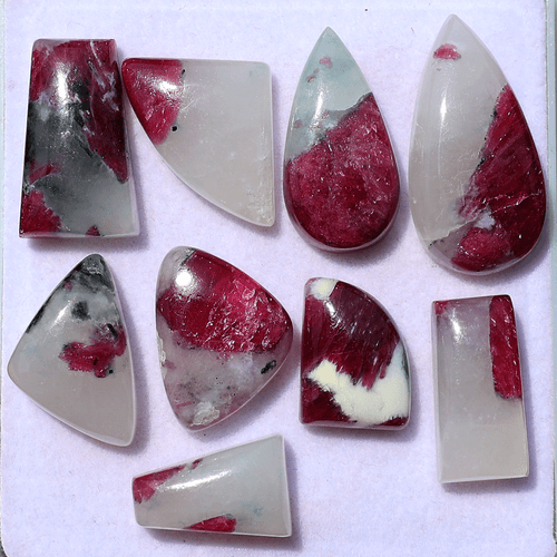 Rare 9 Pcs Natural Ruby In Quartz Untreated 13mm-26mm Mix Cabochon Gemstones Lot - Picture 2 of 12
