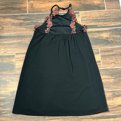 B. Darlin Embroidered mini dress juniors size 3/4 black red floral  whimsigoth y2 | eBay