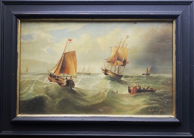 After George Alexander Napier (1823-1869) Ships On Stormy Seas Antique Print