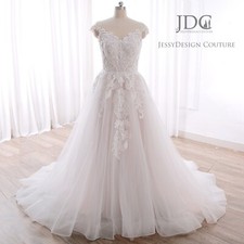 Glitter Blush Rose Beaded Lace Wedding Dress Bridal Gown Custom made Corset