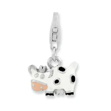 Cow Charm 3D Enameled .925 Sterling Silver Click On Amore La Vita