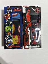 LOT OF 2Men's Marvel Avengers Marvel Deadpool 3 pair Crew Socks size 6-12 NEW
