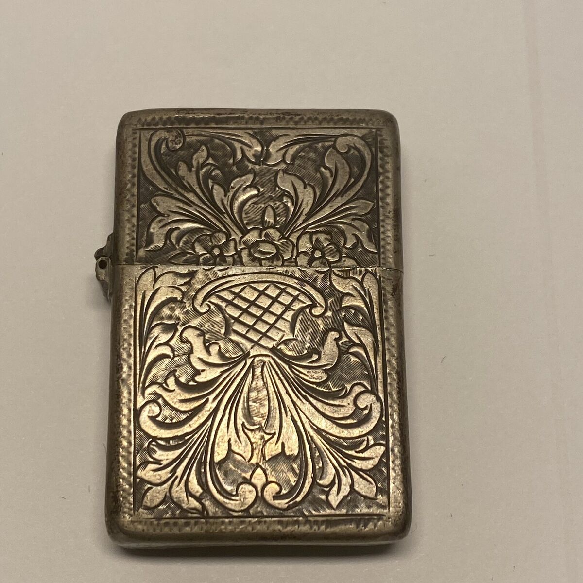 Vintage Sterling Silver Engraved Lighter Case & Zippo Vintage Sterling Silver Engraved Lighter Case & Zippo