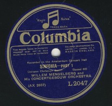 J. C. Bach: Sinfonia Willem Mengelberg Concertgebouw Orchestra Columbia 78 rpm