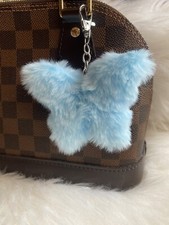 Blue Butterfly Pom Pom Keyring bag charm Keychain Purse Accessories Fluffy New