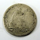 1854 ARROWS AT DATE FINE SEATED LIBERTY QUARTER DOLLAR, FREE SHIPPING