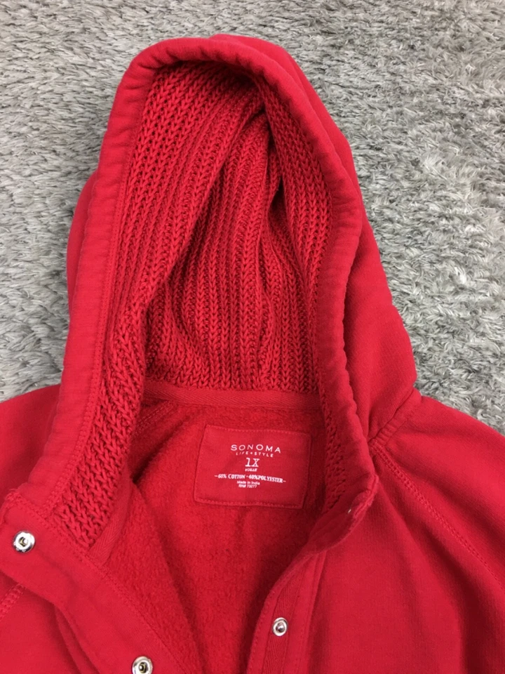 Sonoma Jacket Woman Size 1X Red Cotton Blend Hooded Full Zip - Image 4 of 4