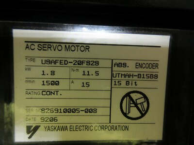 YASKAWA AC SERVO MOTOR  UTMAH-B15BS ENCODER ONLY, NO MOTOR,  WARRANTY