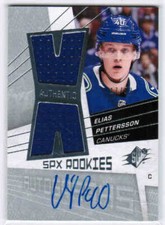 18/19 UD SPX ELIAS PETTERSSON 08A-EP RETRO 08-09 ROOKIES JERSEY AUTO /99 CANUCKS