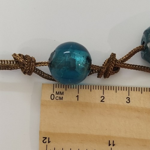 Handmade Murano Blue Carnival Glass Beads On Brass Foxtail Chain Necklace - Picture 17 of 18