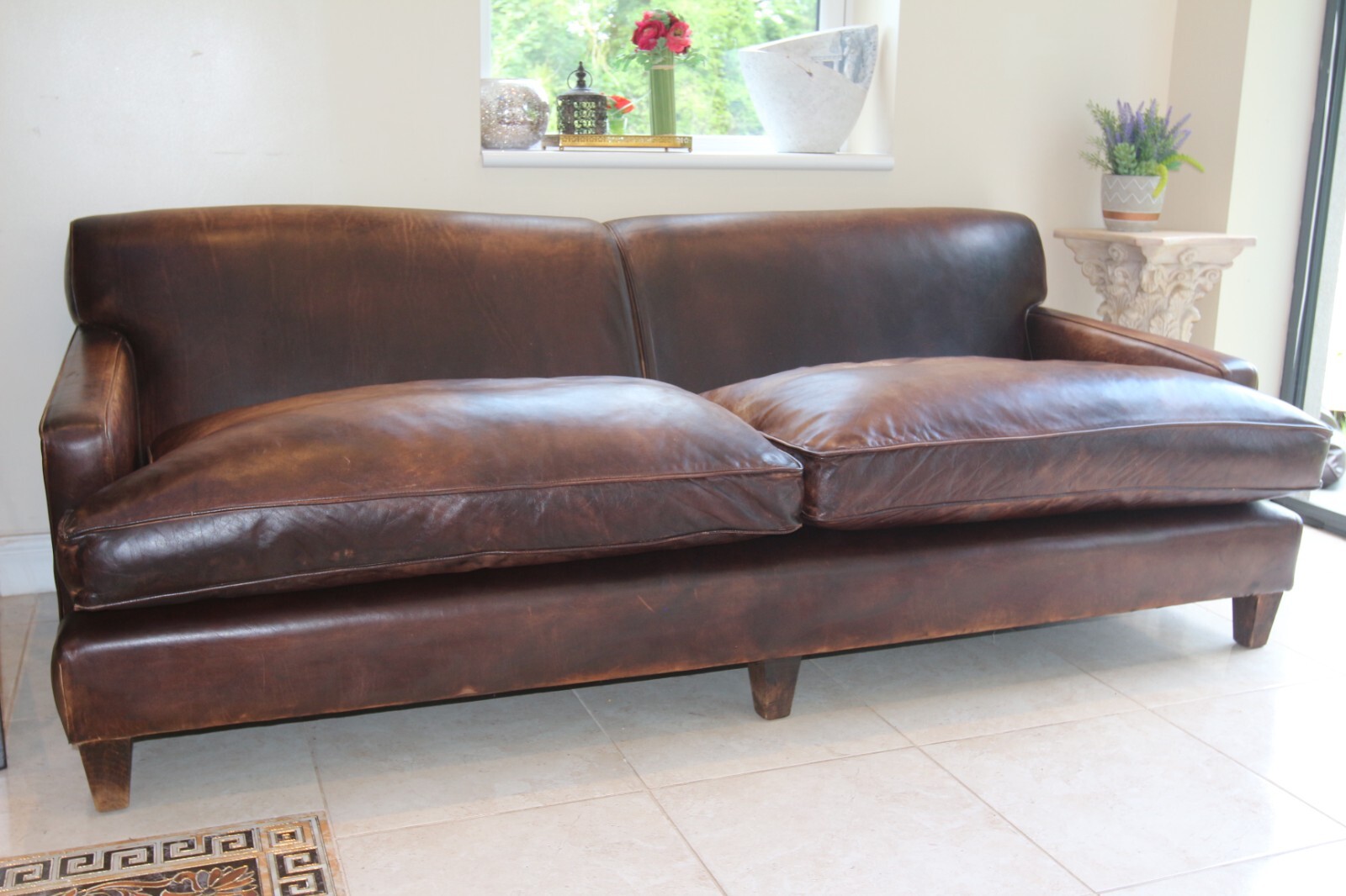 Vintage antiqued hand dyed distressed brown leather sofa eBay