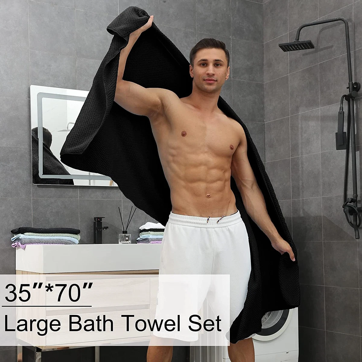 Black Bath Towels Set 35x70 Inches - Luxury 600 GSM Oversized Bath Sheet  Towel,E