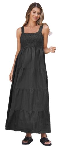 Angel Maternity Lilliana Black Linen Maternity Maxi Dress - Shoulder Tie