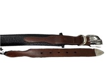 BRIGHTON Men’s Brown Leather Belt Silver Tone Buckle Made in USA Size 38
