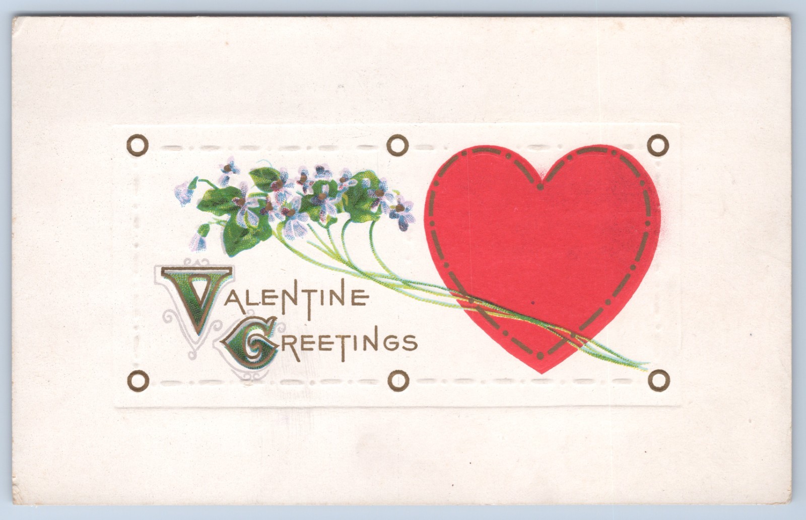 Valentine Greetings Red Heart Forget-Me-Nots Embossed Postcard