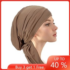 Hijab Women Long Tail Wrap Caps Solid Color Muslim Turban Chemo Cancer Hats Wrap