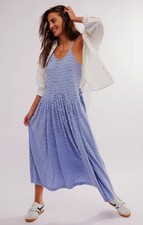 Free People FP Beach Lena Striped Maxi Dress Size Small Blue Combo Strappy