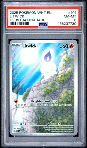 2025 POKEMON WHT EN-WHITE FLARE ILLUSTRATION RARE #101 LITWICK PSA 8