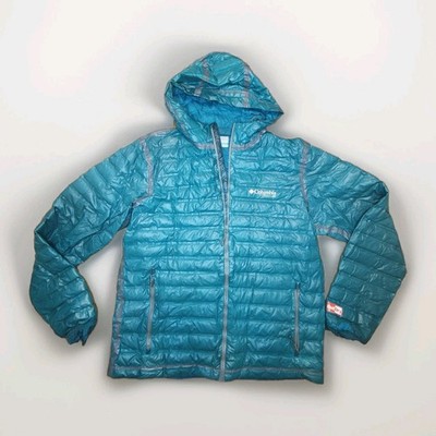 Columbia Titanium OutDry Men's Size M Shell 800 Down Fill Hooded Jacket Teal