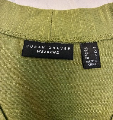 Susan Graver Women's Top Blouse Shirt Size M Side Pockets Green