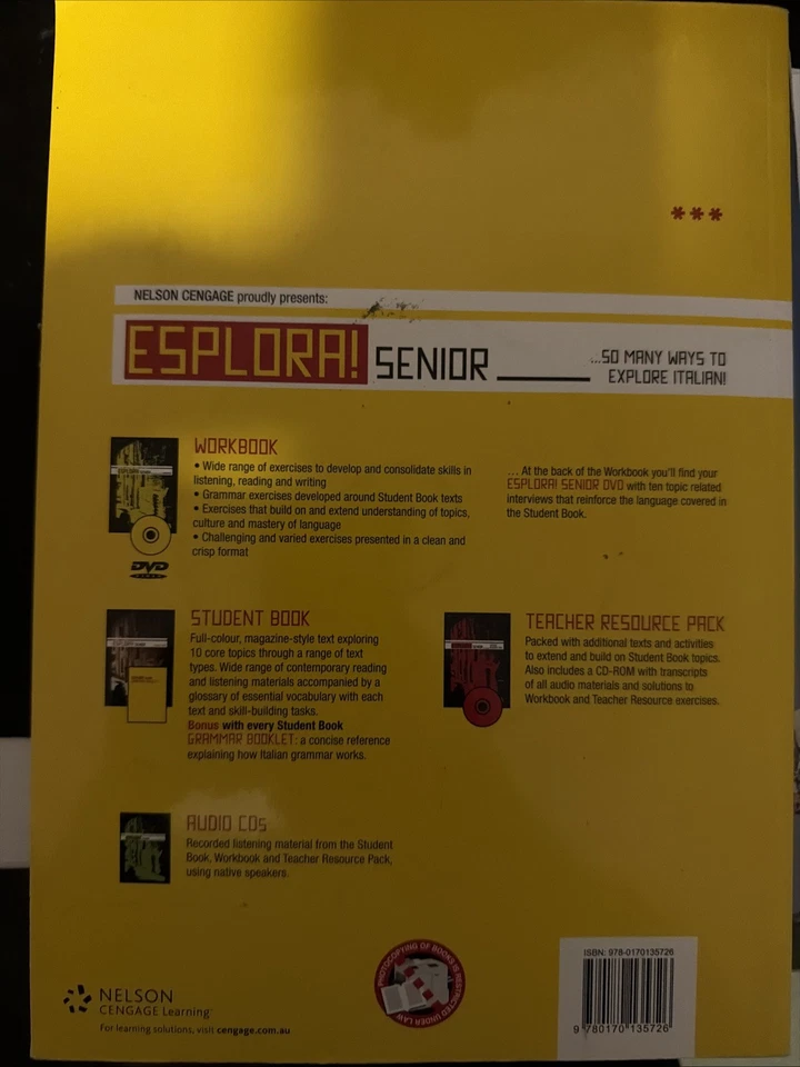 Esplora! Senior Workbook with DVD Workbook by Lucia Ghezzi Italian Textbook - Image 2 of 2