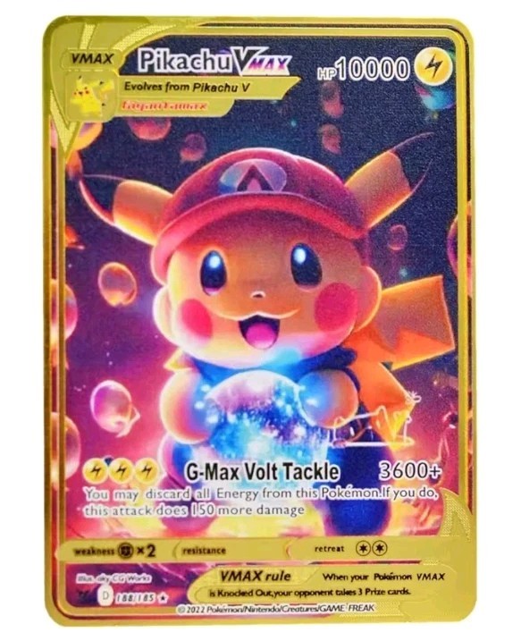 Pokemon Card Pikachu Vmax Gold Metal Card - CARTA IN METALLO TCG Fanmade