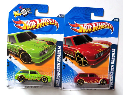 HOT WHEELS LOT TWO VW BRASILIA HEAT FLEET '12 GREEN & RED VERSIONS HTF NIP